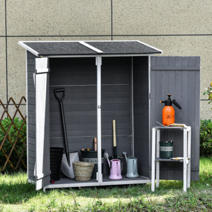 Outsunny Casetta da Giardino Porta Utensili, Doppia Porta con Blocco e Tavolo Rimovibile, Legno, 139x75x160cm, Grigio