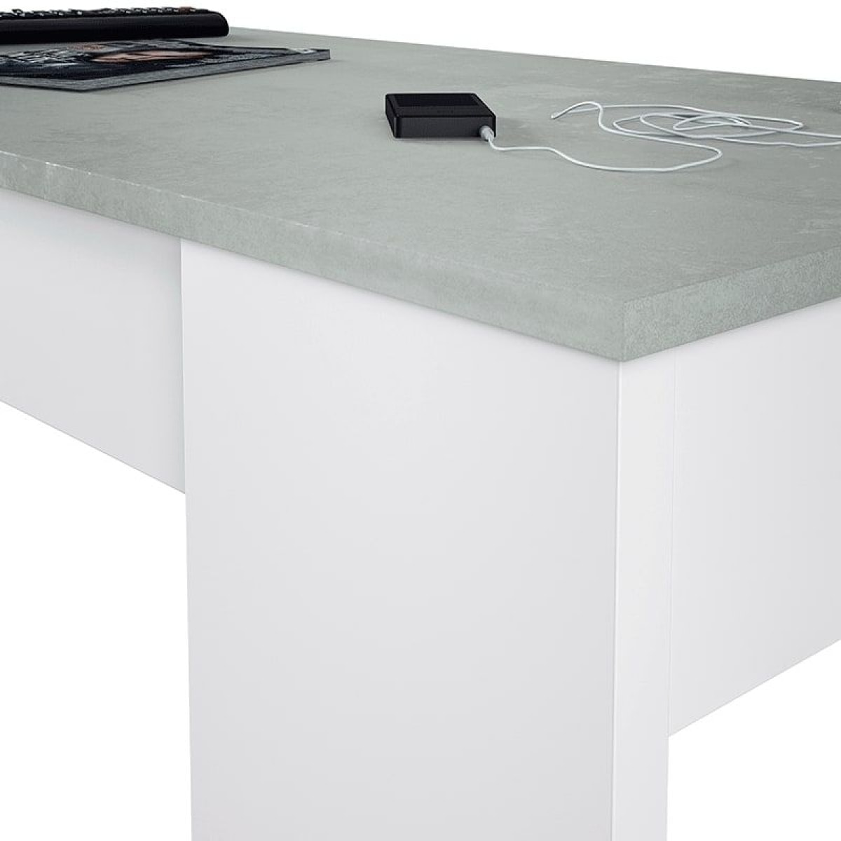 Mesa de centro elevable Low Cost Blanco Artik (Blanco Mate) - Gris Cemento