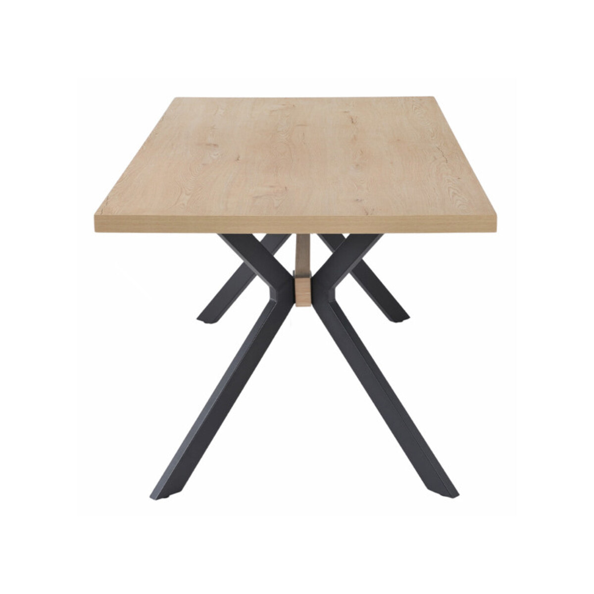 Table de Repas 90 x 180 cm Décor Chêne Clair et Métal Noir - ESTA