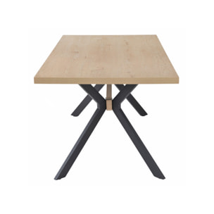 Table de Repas 90 x 180 cm Décor Chêne Clair et Métal Noir - ESTA