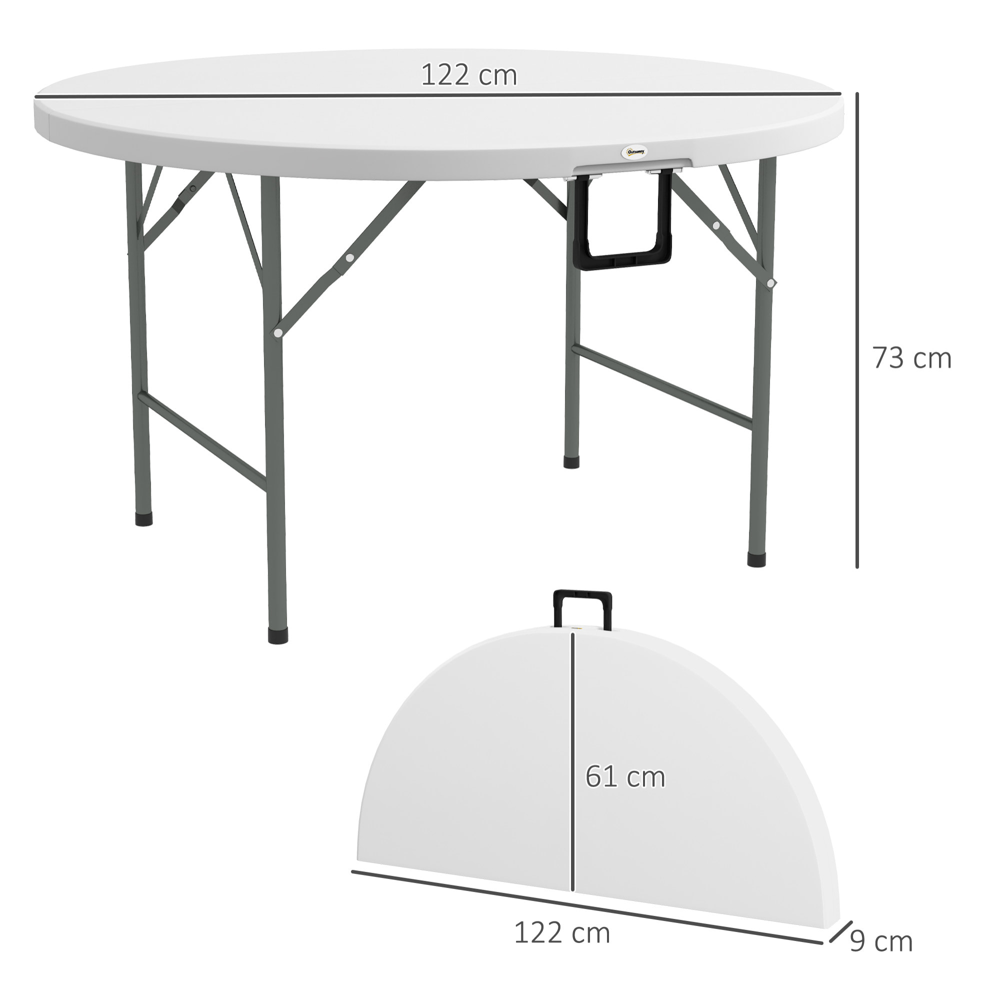 Mesa Auxiliar Redonda Mesa de Jardín Plegable con Marco de Acero y Encimera de HDPE Carga 80 kg para Interior y Exterior Ø122x73 cm Blanco