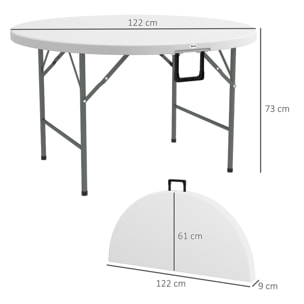 Mesa Auxiliar Redonda Mesa de Jardín Plegable con Marco de Acero y Encimera de HDPE Carga 80 kg para Interior y Exterior Ø122x73 cm Blanco