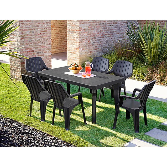 Tavolo da esterno Anatre, Base per picnic, Piano da pranzo da giardino, Banco outdoor multiuso, Made in Italy, 160/220x90 h74 cm, Antracite