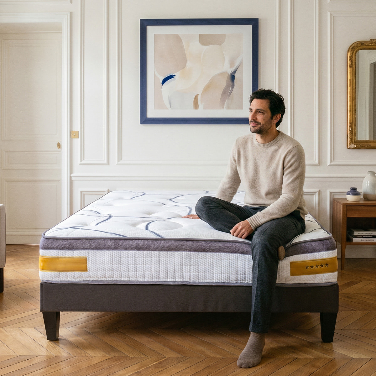 Ensemble Matelas Copenhague & Sommier KIT15, 24 cm, Technologie tri-lattes, Soutien Ferme, Aération Optimale