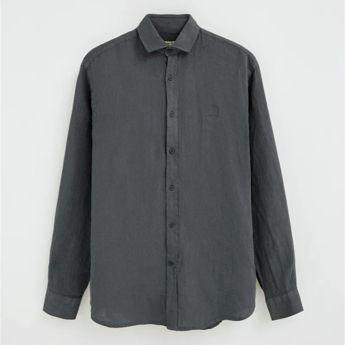 Camisa gris piedra de lino de corte regular con bordado Polo Club