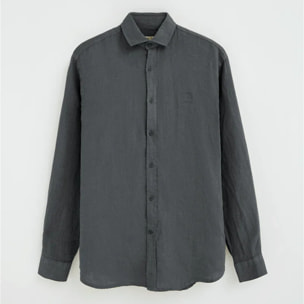 Camisa gris piedra de lino de corte regular con bordado Polo Club