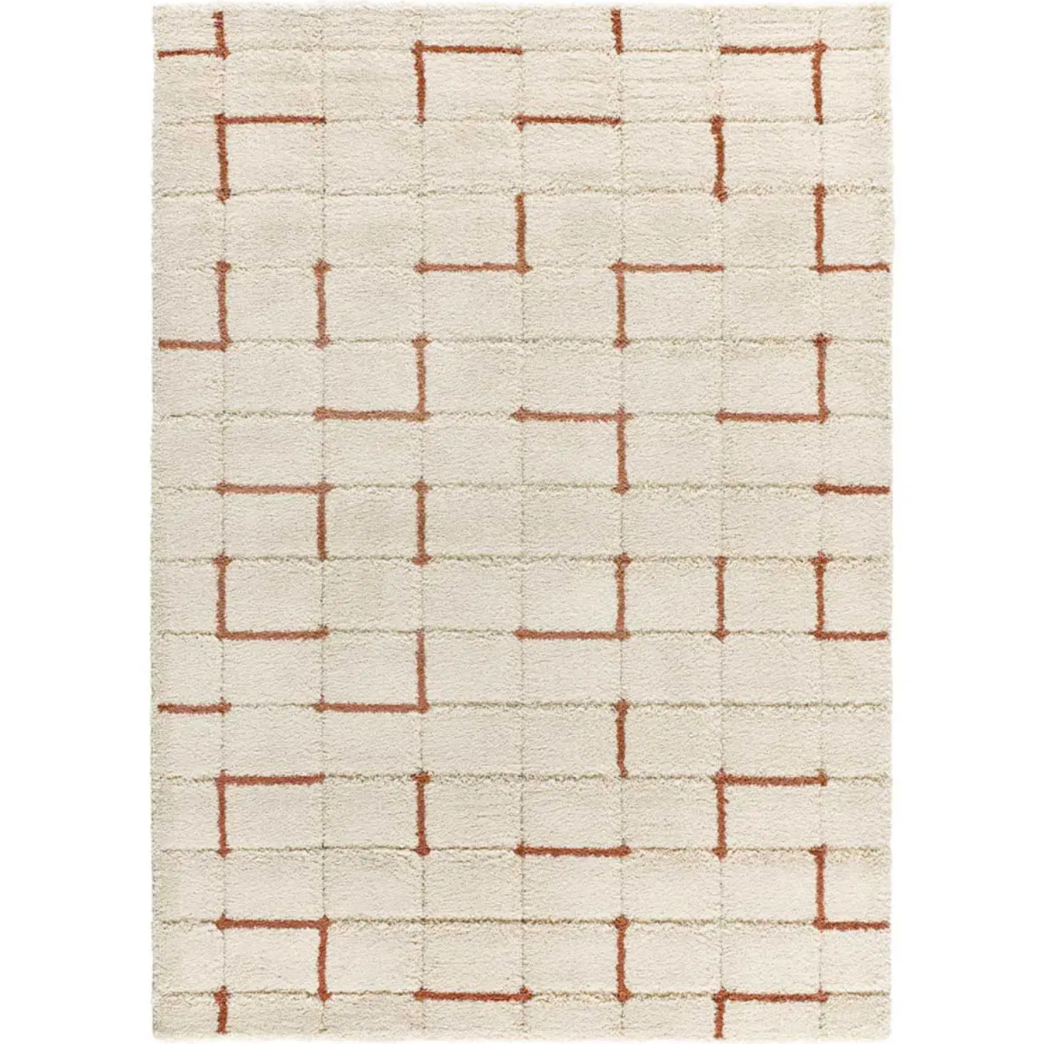 BRENDA Alfombra shaggy geométrica con relieve blanco y motivos caldera, varias medidas disponibles