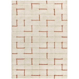 BRENDA Alfombra shaggy geométrica con relieve blanco y motivos caldera, varias medidas disponibles