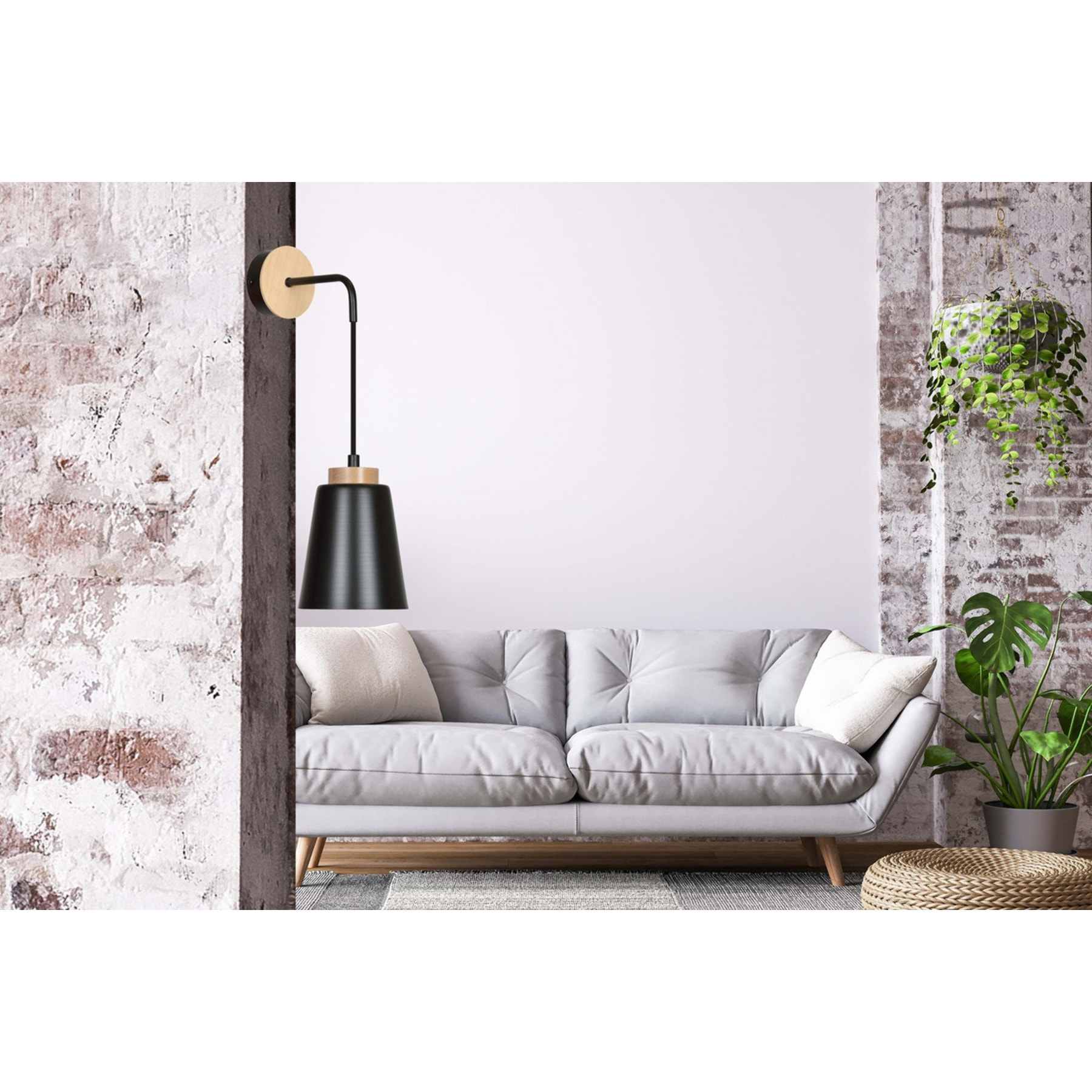 Lampada da parete BOLERO in acciaio nero e legno