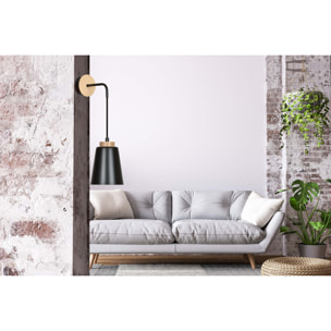Lampada da parete BOLERO in acciaio nero e legno