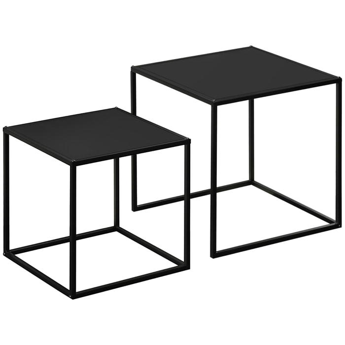 Lot de 2 tables basses gigognes carrées design contemporain encastrable acier noir