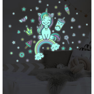 Sticker phosphorescent lumineux - LICORNE REINE DES FRIANDISES