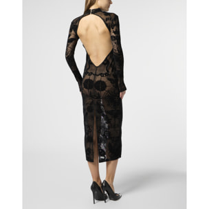 PHILIPP PLEIN Open Back Maxi Dress Flock Butterfly Tattoo
