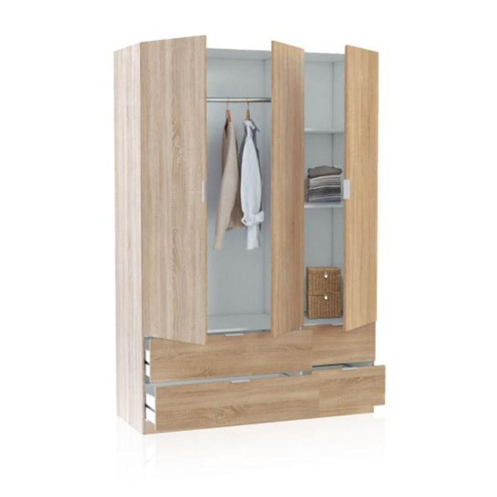 Armario Magan 3 puertas y 4 cajones Roble Canadian