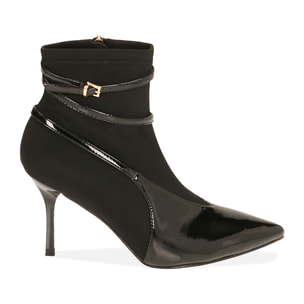 Ankle boots neri in tessuto, tacco 8,5 cm