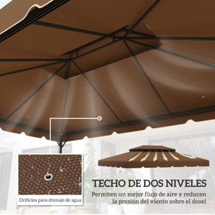 Techo de Repuesto para Cenador, 4x3 m, Cubierta de Repuesto con Doble Techo, 8 Orificios de Drenaje, SOLO Toldo de Recambio para Pabellón Gazebo, Café
