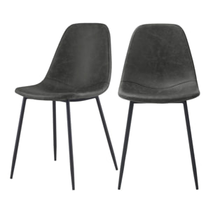 Lot de 2 chaises en cuir synthétique gris/noir - Henrik