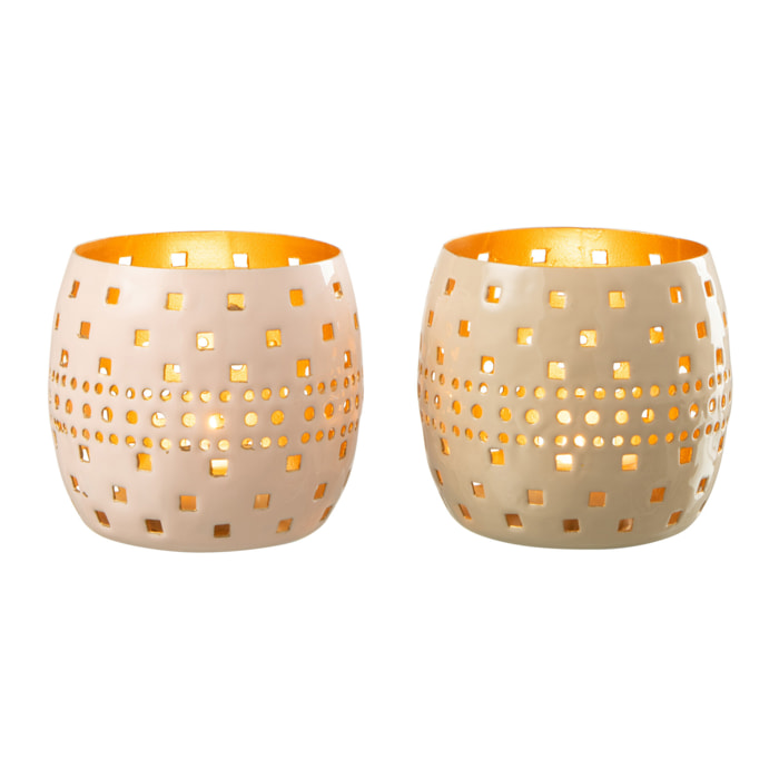J-Line photophore Perfore - métal - rose clair/beige - 2 pcs