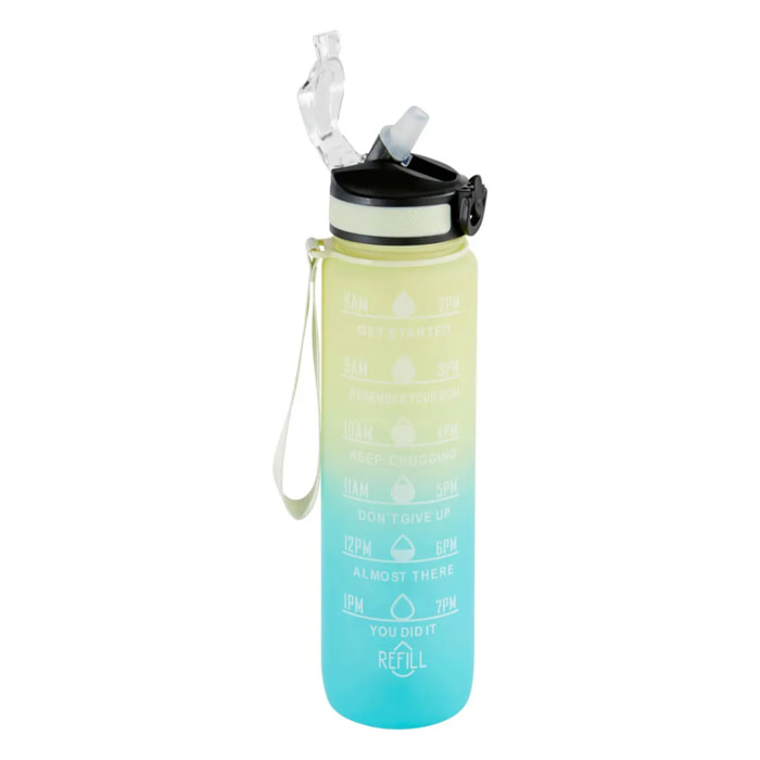 Bouteille avec paille en silicone intégrée 1L