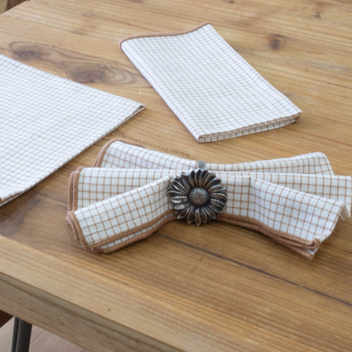 Serviette de table à carreaux en coton - Marron Brun