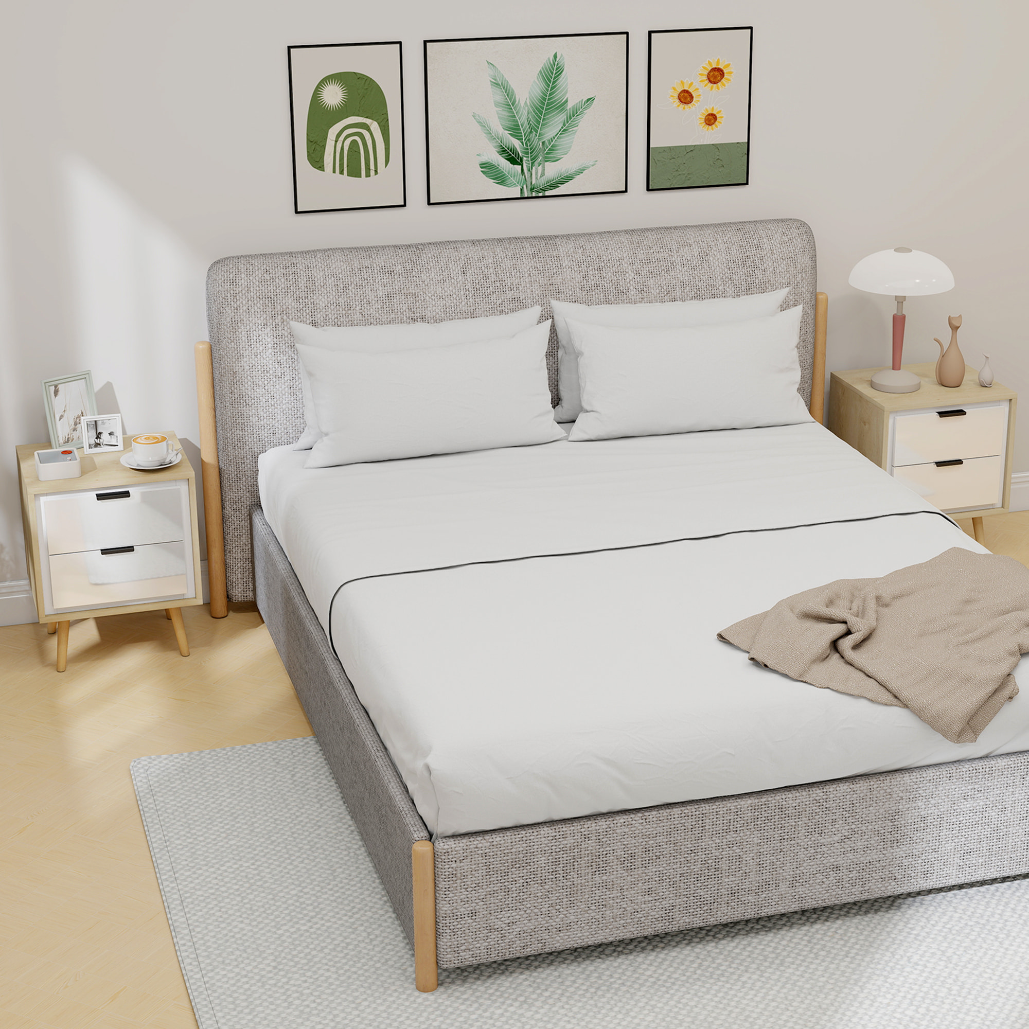 Juego de 2 Mesitas de Noche Modernas, Mesillas de Noche con 2 Cajones con Deslizamiento Silencioso, Patas de Madera, para Dormitorio, Salón, 40x35x50 cm, Blanco Brillo y Roble