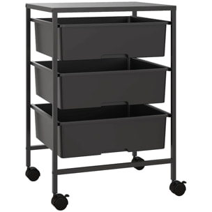 Carrito Auxiliar con Ruedas Carrito de Cocina de 3 Niveles con 3 Cestas para Almacenamiento y Marco de Acero para Comedor Sala Baño 40,8x33,5x60,5 cm Negro