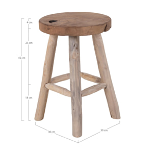 Sgabello Badia in teak naturale a 4 gambe, ø30 x 45 cm