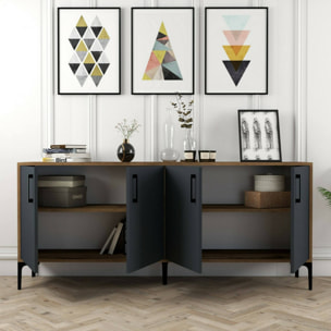 Credenza Dpedrol, Buffet da soggiorno, Madia da salotto, Dispensa da cucina, 180x35h78 cm, Noce e Antracite