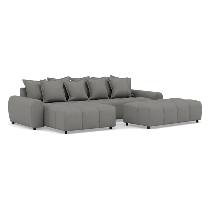 Adelaide - canapé d'angle réversible 4 places avec pouf d'appoint en tissu texturé - Gris