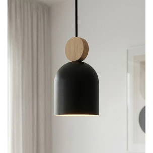 Lampada a sospensione Mesi in acciaio nero opaco e legno