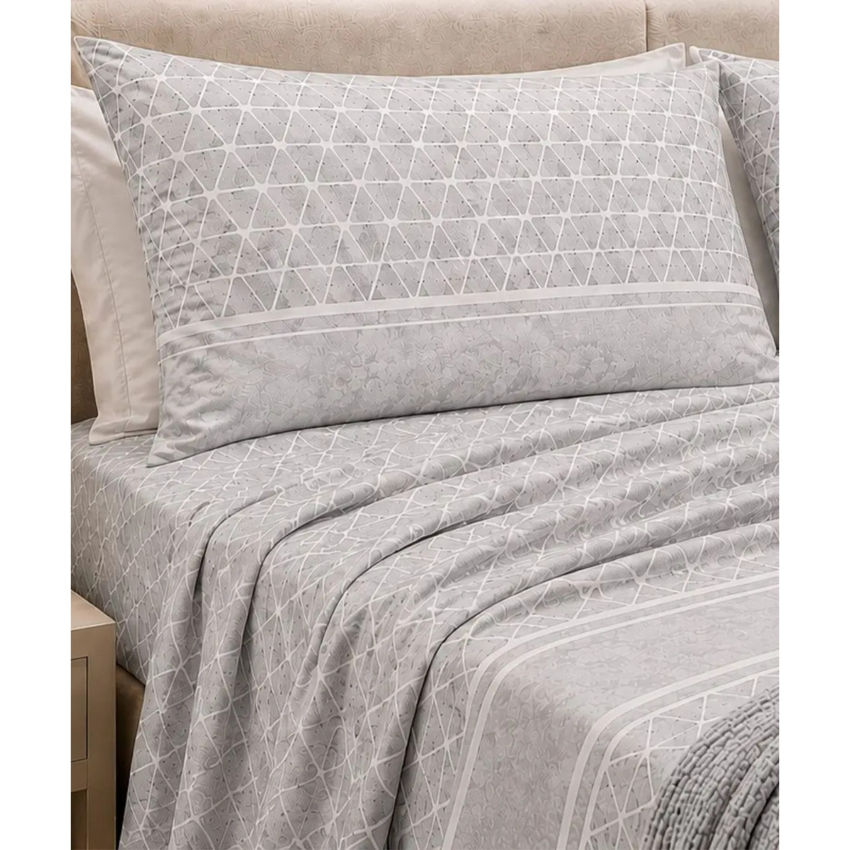 Completo Lenzuola Geo Grigio 100% Cotone e Made in Italy con stampa digitale HD