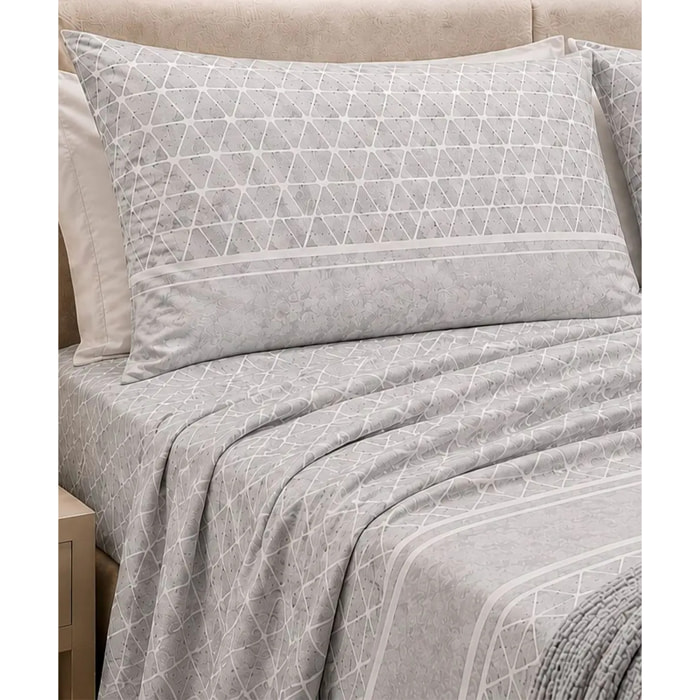 Completo Lenzuola Geo Grigio 100% Cotone e Made in Italy con stampa digitale HD