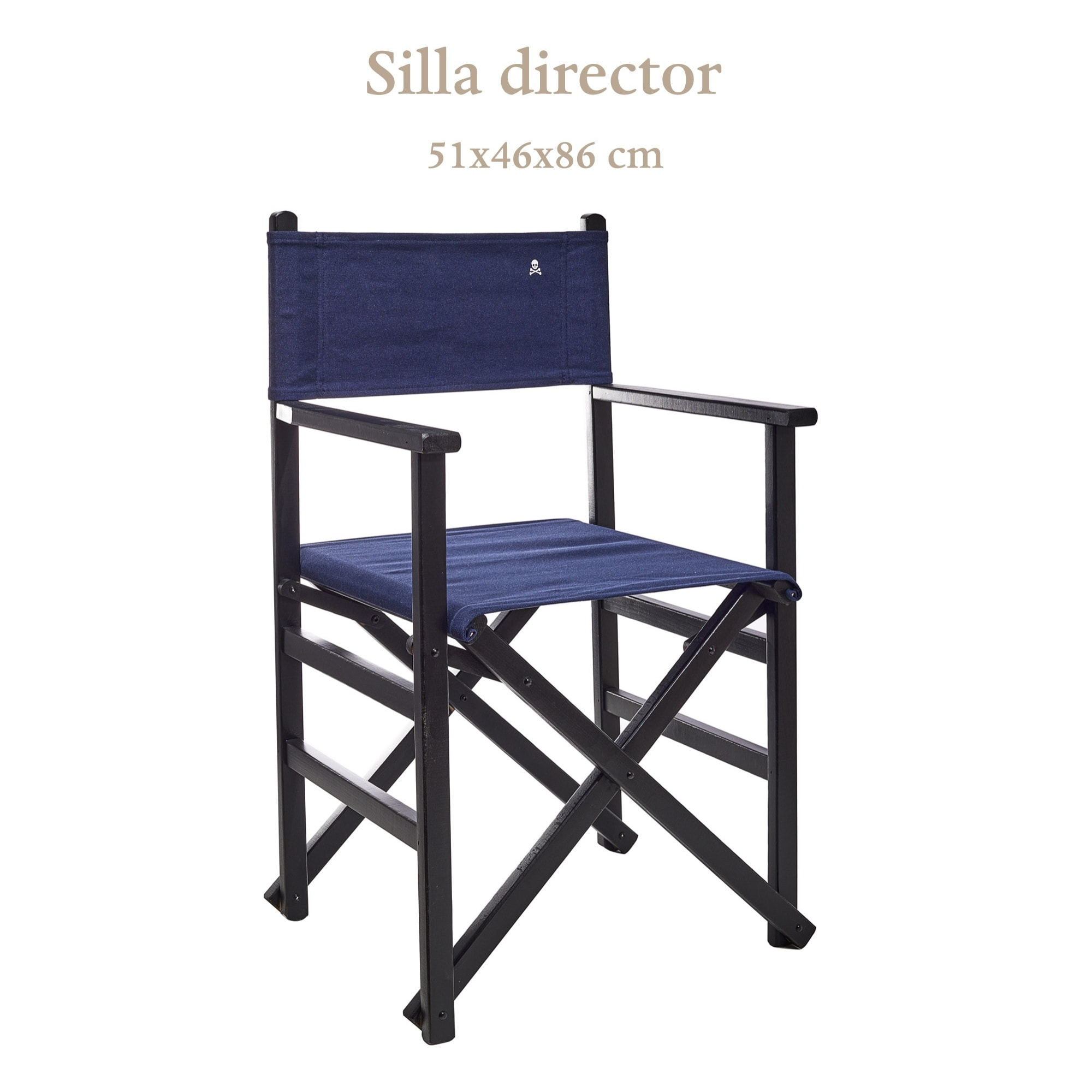 Sillón director plegable estructura color wengué y lona color azul oscuro