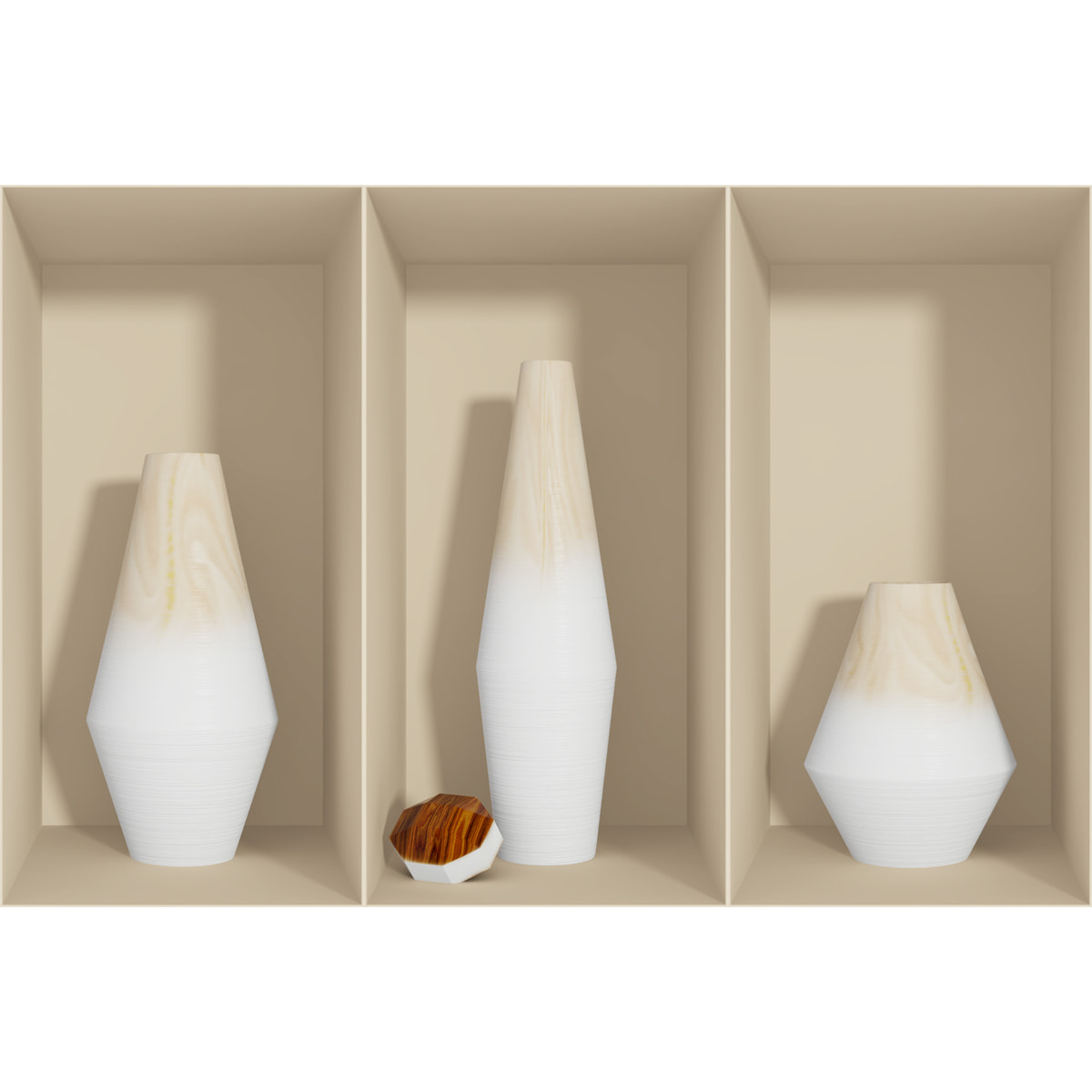 Stickers muraux 3D | Sticker Mural Autocollant effet 3D Vases en bois blanc - Stickers adhésifs 3D Chambre Salon Trompe l'oeil