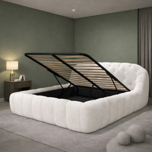 Lit coffre Bubble avec tête de lit en tissu bouclette blanc