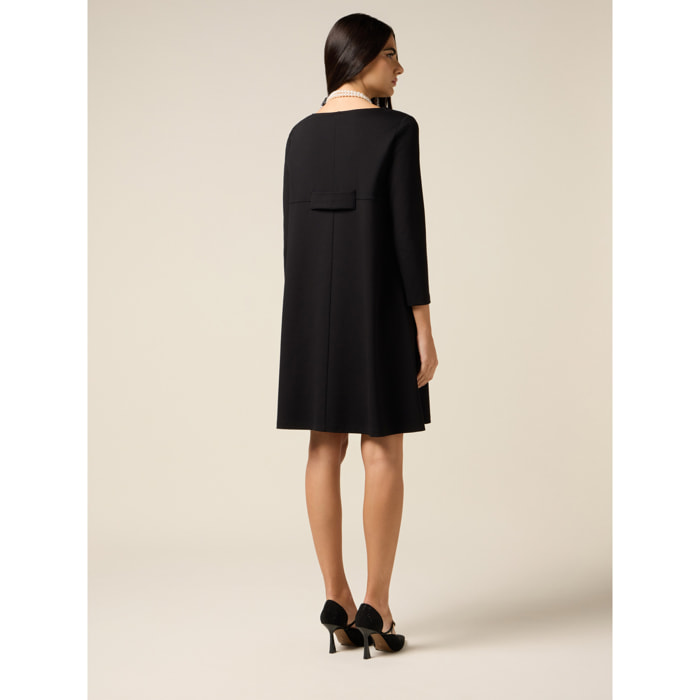 Oltre - Vestido acampanado con detalle de pañuelo - Negro