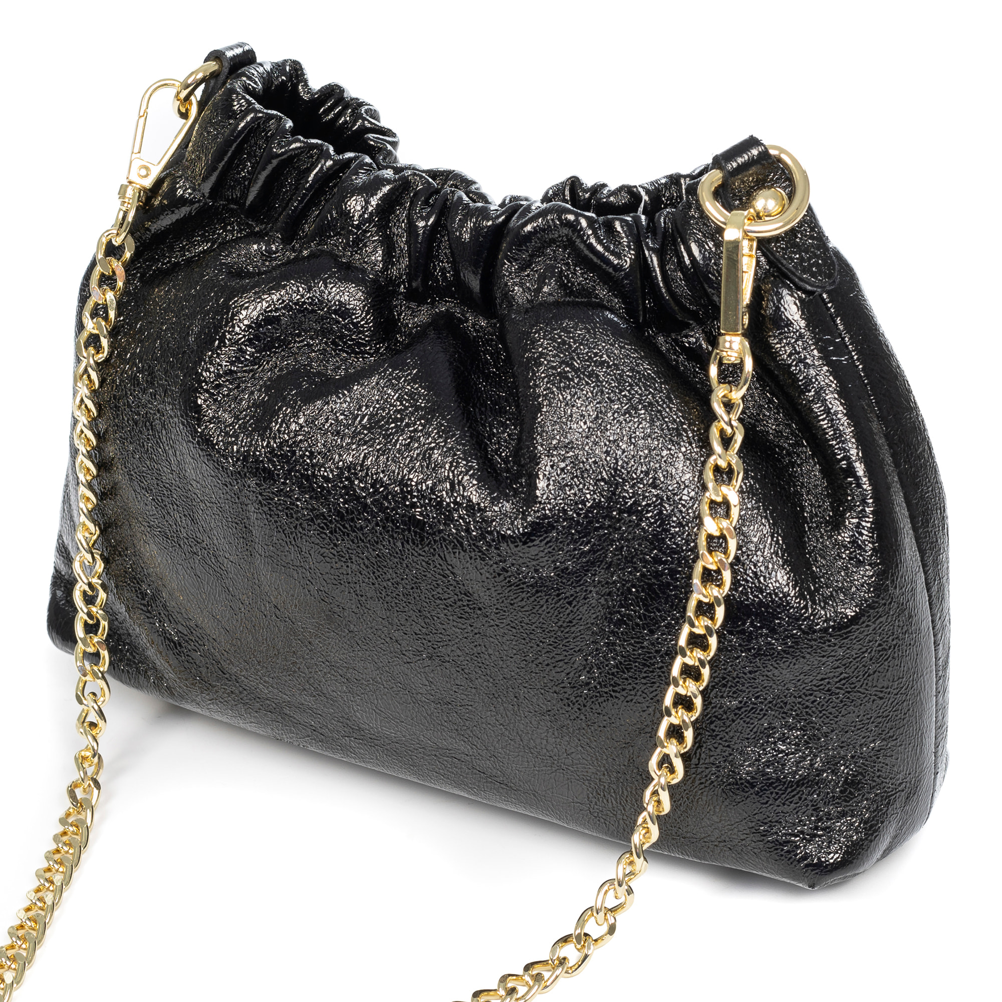 Ascea borsa a tracolla in pelle autentica laminata con tracolla in metallo