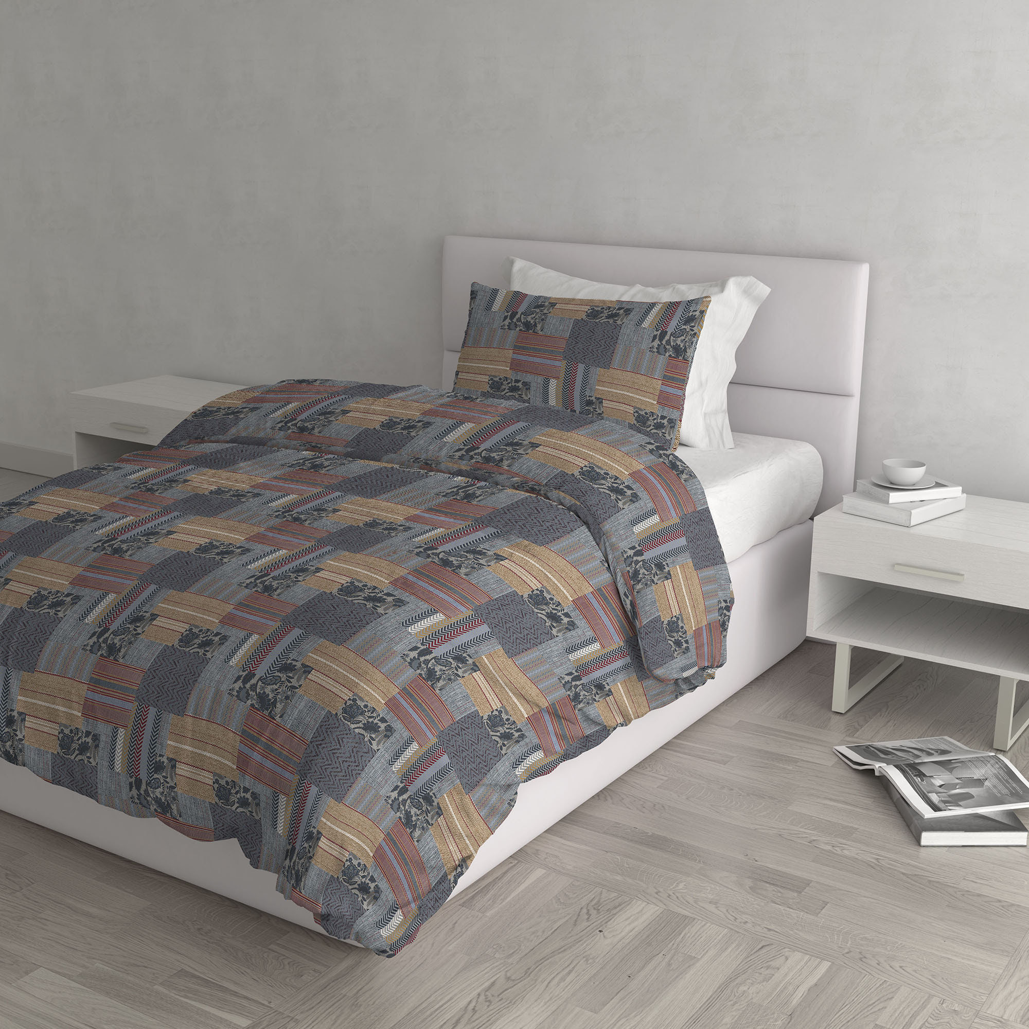 PARURE COPRIPIUMINO ATHENA, 100% Cotone, Made in Italy - ADANA GRIGIO
