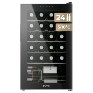 Vinoteca EVVO VT24, capacidad 24 botellas, compresor, 12ºC regulable, auto-defrost, 45 dB, 5 baldas, diseño compacto