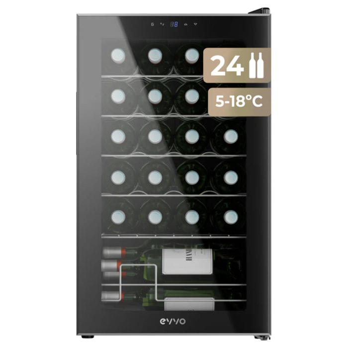 Vinoteca EVVO VT24, capacidad 24 botellas, compresor, 12ºC regulable, auto-defrost, 45 dB, 5 baldas, diseño compacto