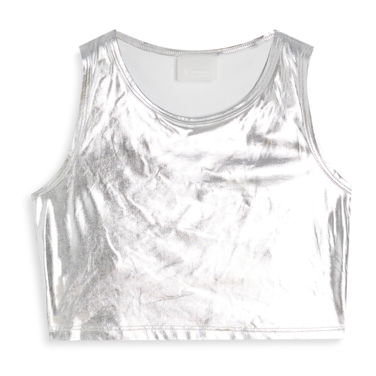 Top Bambina in Tessuto Tecnico Argento con Cut Out