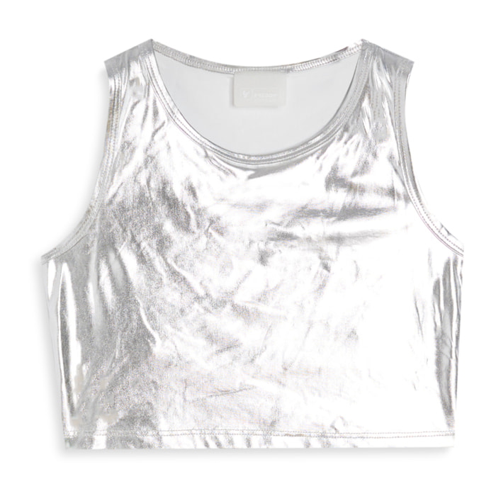 Top Bambina in Tessuto Tecnico Argento con Cut Out