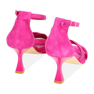 Sandalias de ante fucsia, tacón de 7,5 cm