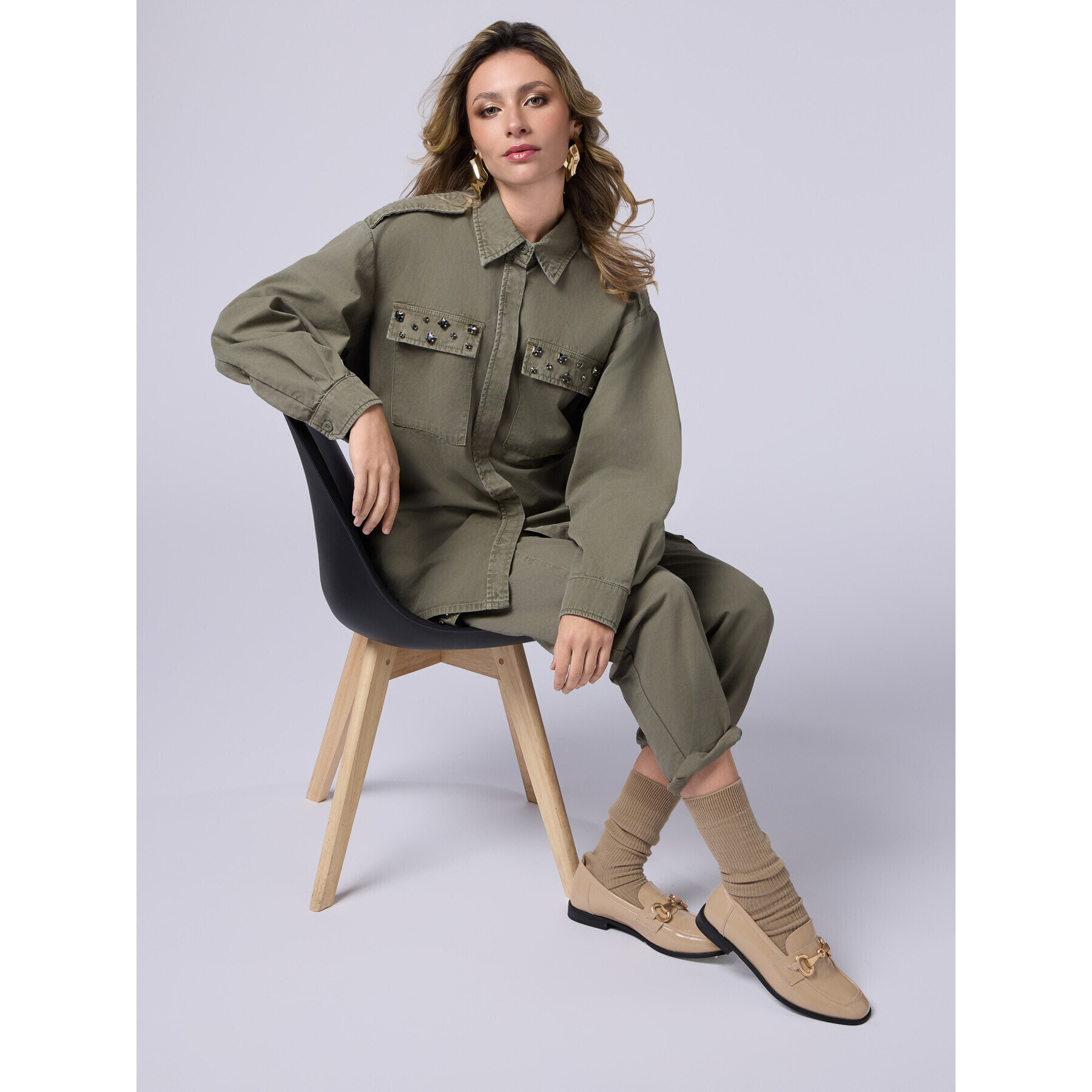 Oltre - Camisa oversize con aplicaciones - Verde militare