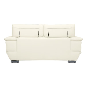Canapé design avec têtières ajustables 2 places cuir blanc et acier chromé EWING