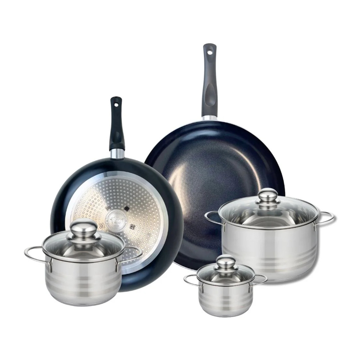 Ensemble de 2 Poêles de cuisson 28 et 32 cm et 3 faitouts 12, 16 et 20 cm Elo Prima Brillant