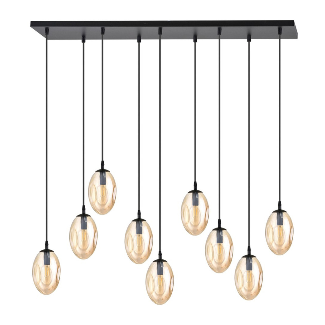 Lampada a sospensione Astral con nove diffusori in vetro ambra