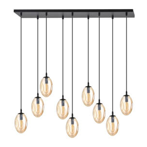 Lampada a sospensione Astral con nove diffusori in vetro ambra