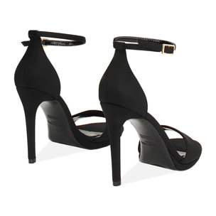 Sandalo con tacco donna nero con plateau, tacco 10 cm