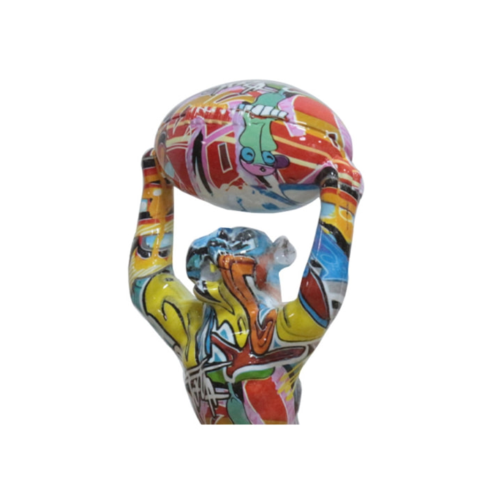 Statuette chien et ballon de rugby résine multicolore H32CM - POPART